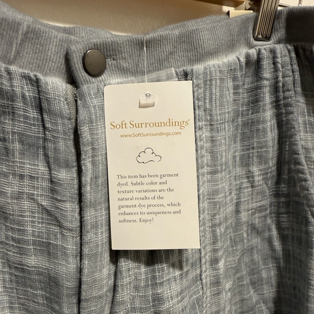 Soft Surroundings Raliegh Gauze Gray Blue Ruffle Pants Womens size Large 14/16 - Picture 4 of 7